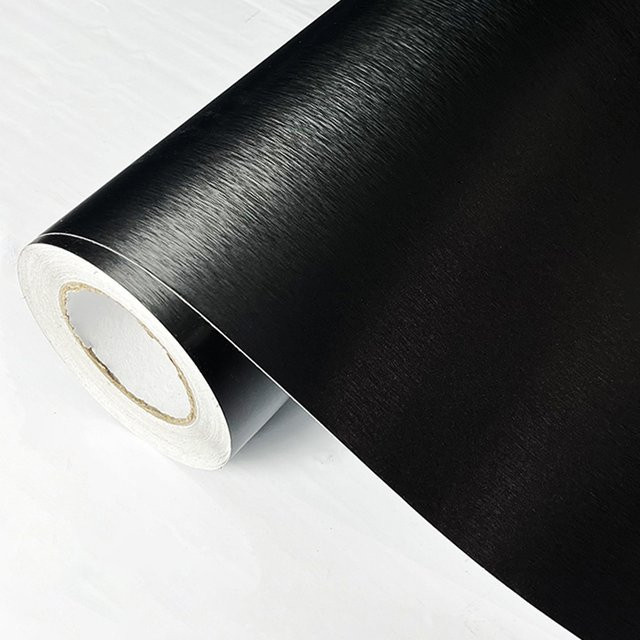 KASDA Selbstklebende Vinylfolie in Schwarz mit gebürsteter Aluminium-Optik für DIY-Projekte an Autos, Motorrädern und Möbeln - Bild 1