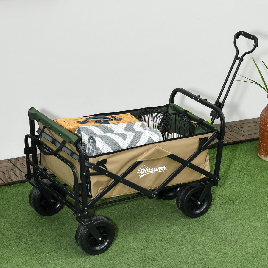 Outsunny klappbarer Bollerwagen Lastenwagen aus Oxford-Material in Beige mit Griff bis 100 kg belastbar - Bild 2