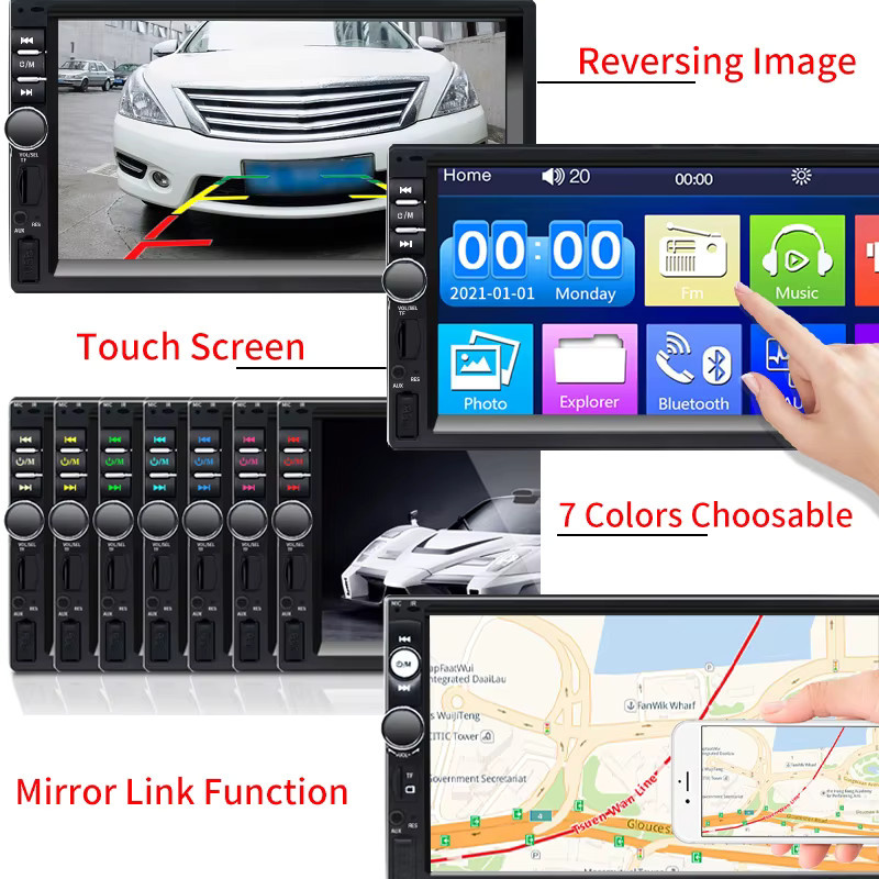 Hippcron 7 Zoll Autoradio Multimedia MP5 Player mit Bluetooth, USB und Mirror Link in Schwarz - Bild 4