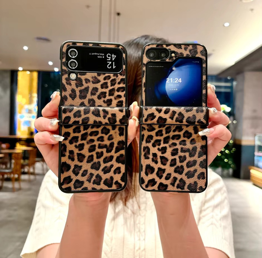 Luxuriöse Samsung Galaxy Z Flip 5G Handyhülle mit Leopardenmuster in Braun aus hartem PC, stoßfeste Rückabdeckung - Bild 2