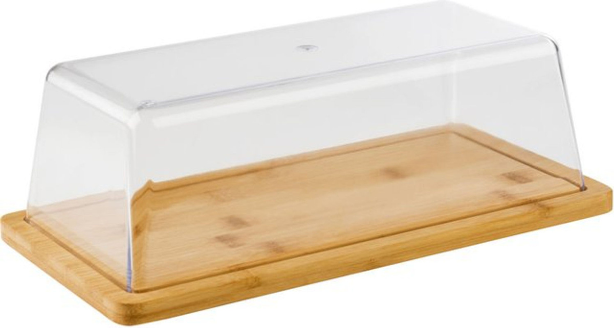 APS Tablett mit Haube aus Bambus und Kunststoff, 2-teiliges Set, rechteckig, transparent/braun, B/T/H: 32 x 16,5 x 11 cm - Bild 1