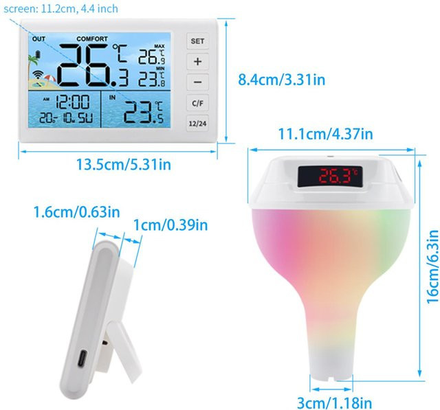 Fishine Solarbetriebenes Poolthermometer mit RGB-Umgebungsbeleuchtung in Weiß - Bild 1
