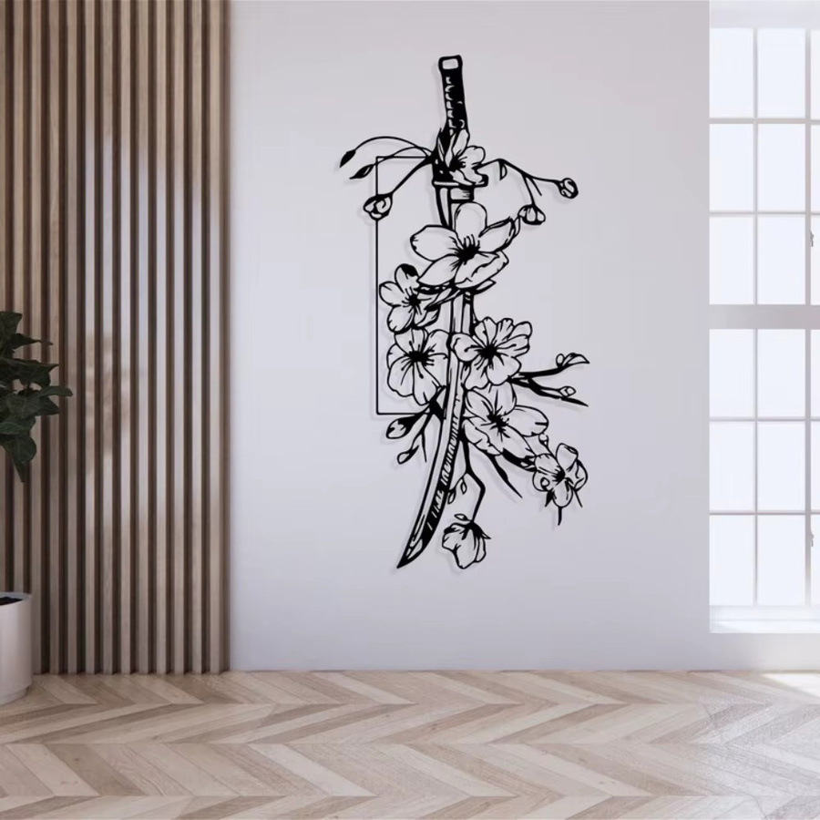 Katana Sakura Metall-Wandkunst mit japanischem Kirschblüten-Design in Schwarz von CIFBUY - Bild 2