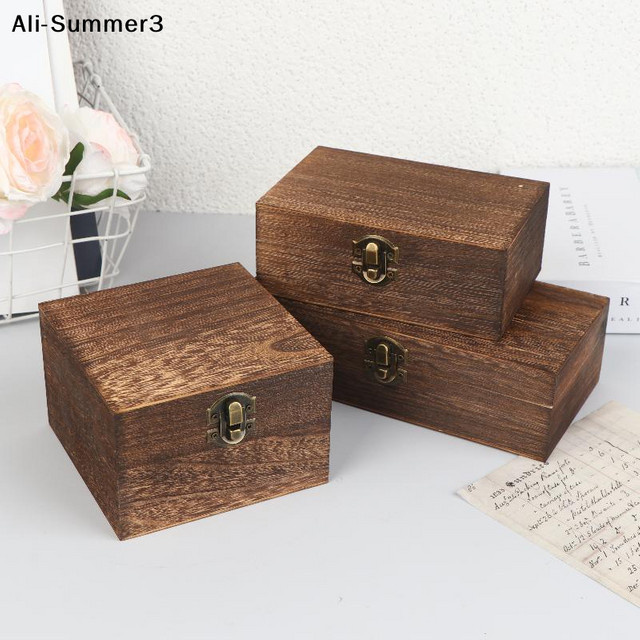 Ys Vintage Holzkiste mit Deckel und Scharnier, quadratische Aufbewahrungsbox aus Holz für Schmuck und Bastelarbeiten - Bild 1