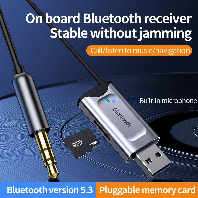 VIKEFON Bluetooth 5.3 Empfänger Stereo Wireless Car Audio-Adapter mit USB und 3,5 mm Klinke AUX, Silber - Bild 2