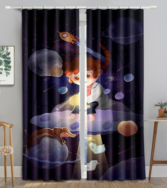 Yiran Furniture Verdunkelungsvorhänge mit Cartoon Blumen Floral Design, 2er-Set, Mehrfarbig, B: 55 cm, H: 120 cm - Bild 1