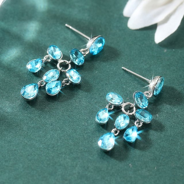 YoYo Ohrringe, Tropfenförmig, Blaue Zirkonia, Silber, Damen - Bild 1