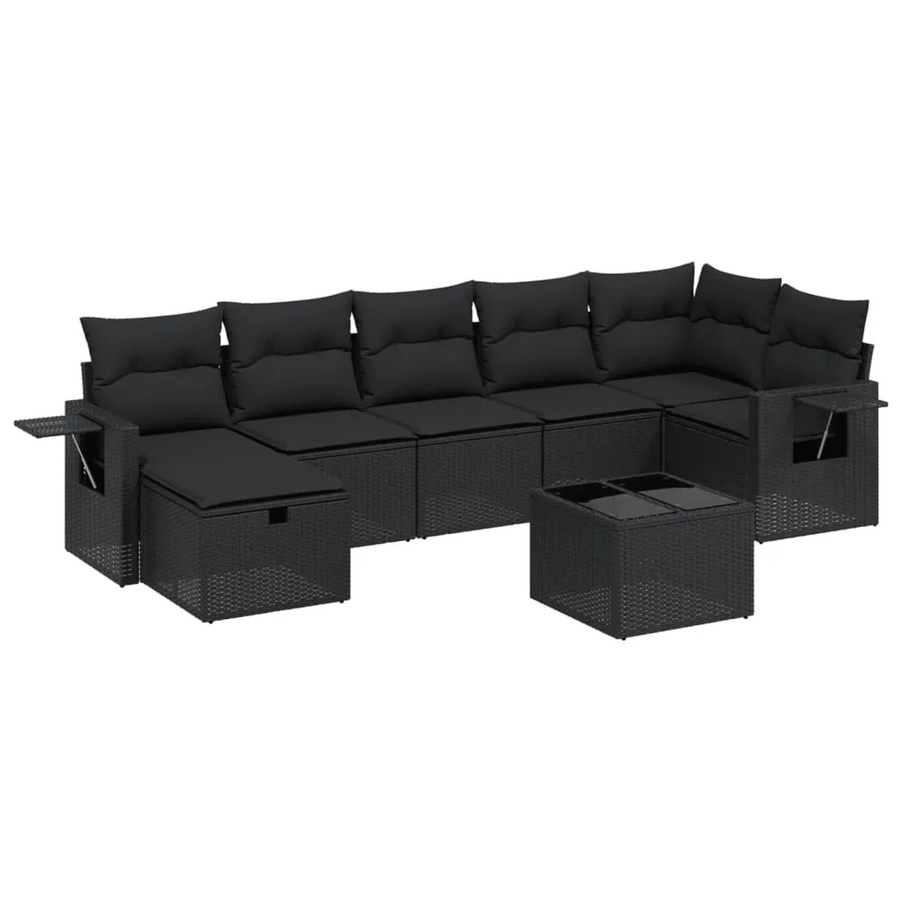 vidaXL 8-tlg Garten-Sofagarnitur in L-Form aus schwarzem Poly-Rattan mit Kissen und pulverbeschichtetem Stahlgestell - Bild 2