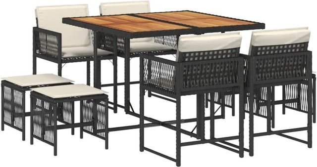 vidaXL 9-teilige Garten-Essgruppe aus PE-Rattan und Akazienholz mit Kissen in Schwarz, Braun und Cremeweiß - Bild 1