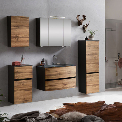 HELD MÖBEL Waschtisch-Set KOPENHAGEN in Braun und Grau, 7-teilig, modern mit LED-Beleuchtung und Soft-Close-Türen, B/T/H: 130 x 40 x 35 cm - Bild 3