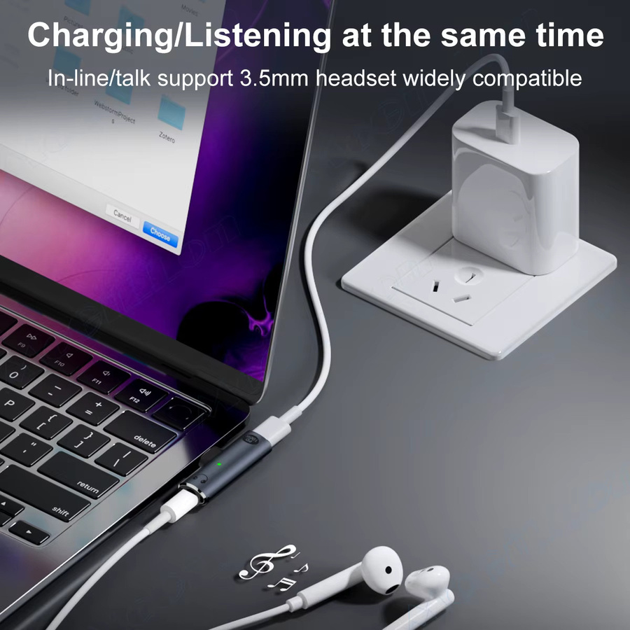 2-in-1 USB Typ C auf 3,5 mm Kopfhörer- und Ladegerät-Adapter mit PD 100 W Audio-Aux-Splitter in Weiß für Xiaomi Huawei iPhone - Bild 4