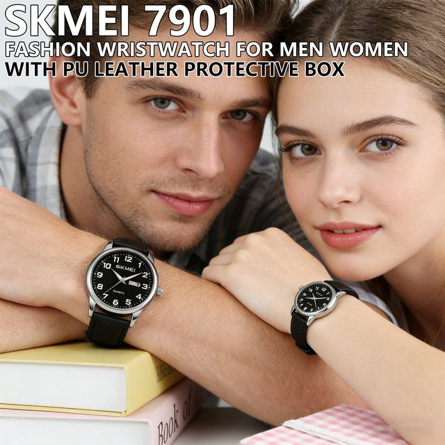 SKMEI Armbanduhr, Quarz, Schwarz, PU-Leder, Unisex - Bild 1