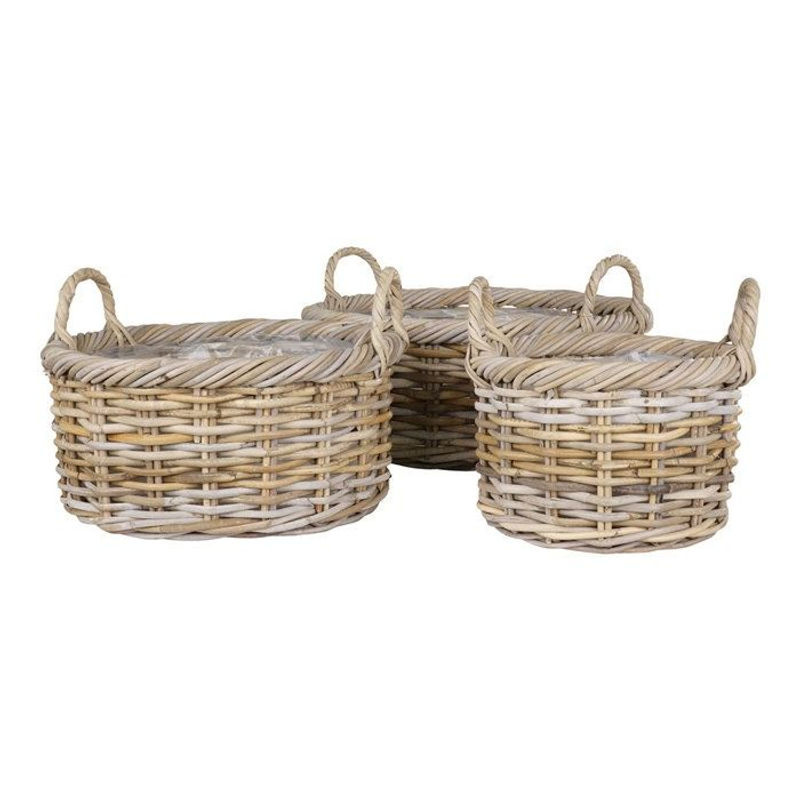 3er Set Rattan Körbe von House Nordic in Braun und Beige mit Kunststoff-Inlay, rund und skandinavisch im Design - Bild 4