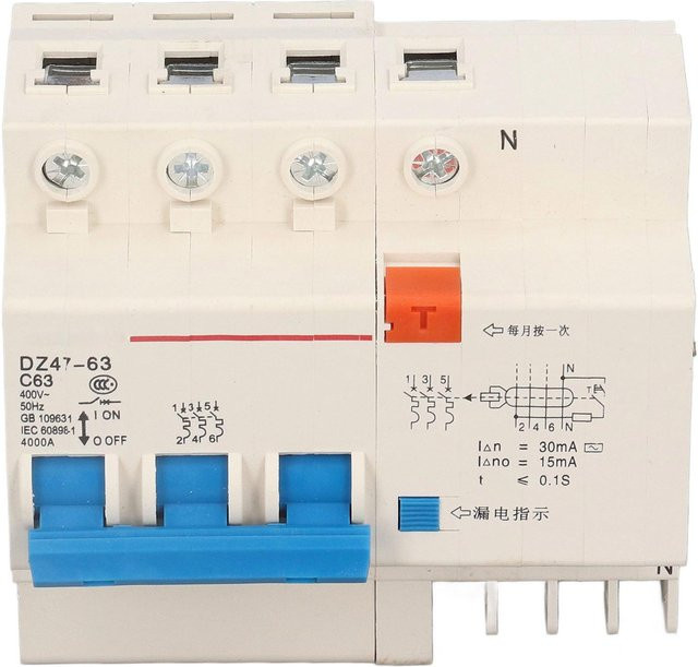TOMTOP Leistungsschalter RCD 3P 63A 220V mit Überlast-, Kurzschluss- und Leckageschutz in Weiß - Bild 1