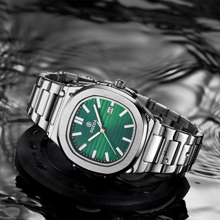 OGEDA Armbanduhr Quarz, Edelstahl, Grün, Herren - Bild 2