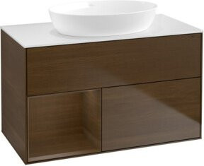 V&B Waschtischunterschrank Finion 100 in Weiß mit Regalelement in Walnuss Venato - Bild 1