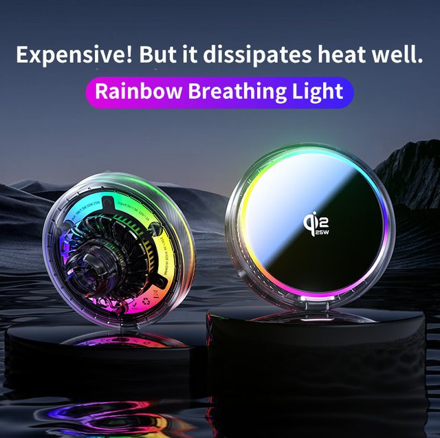 VIKEFON Magnetische Qi 2.2 25W Drahtlose Ladestation mit RGB-Licht und Luftkühlung für MagSafe iPhone, Schwarz - Bild 1