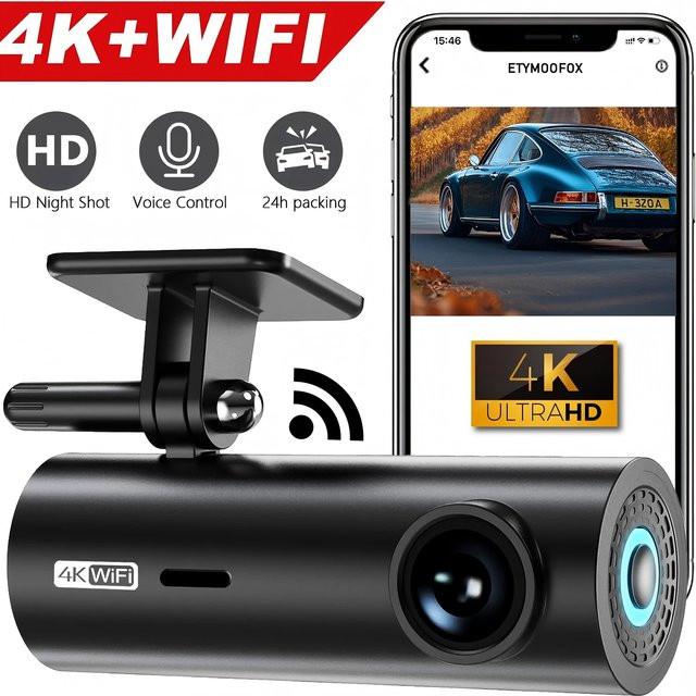 Etymoofox 4K Dashcam mit WiFi und 24H Parküberwachung als Blackbox Frontkamera für dein Auto in Schwarz - Bild 1