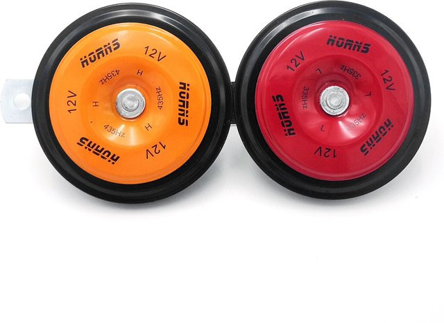 TOMTOP JMS 12V Universal Elektroautohupe in Orange mit High Low Tone und 110dB Lautstärke, wasserdicht und rund - Bild 1
