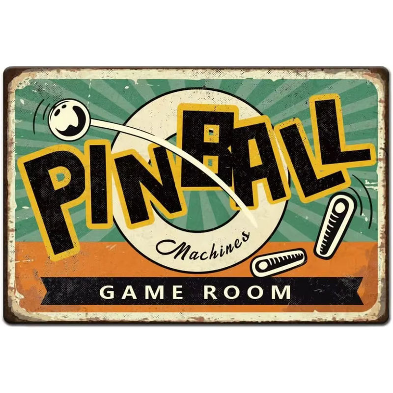 PinballNostalgie Vintage Metallblechschild im Retro-Rost-Look, mehrfarbiges Typografie-Wanddekor für dein Spielzimmer, B: 30 cm, H: 20 cm - Bild 2