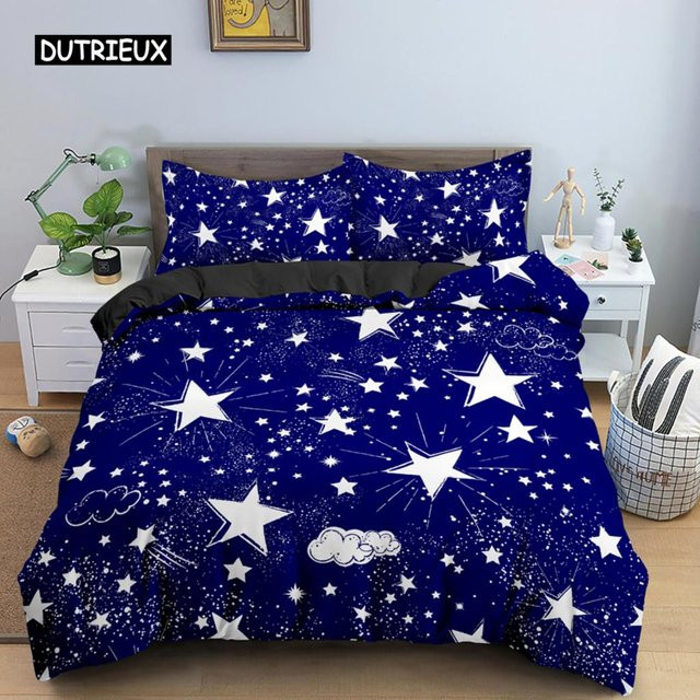 Bettwäscheset mit Sternen von Binchi Outdoor Product aus Mikrofaser in Gelb, Rosa und Blau, 3-teilig, Bettbezug Breite: 140 cm, Höhe: 200 cm - Bild 1