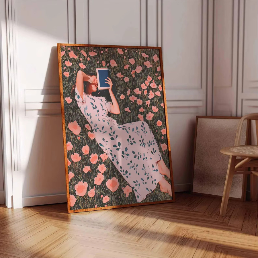 SHENCHEN Paper Poster Illustration Mädchen in Blumen mit Sommer-Blumen-Wandkunst in Mehrfarbig - Bild 3