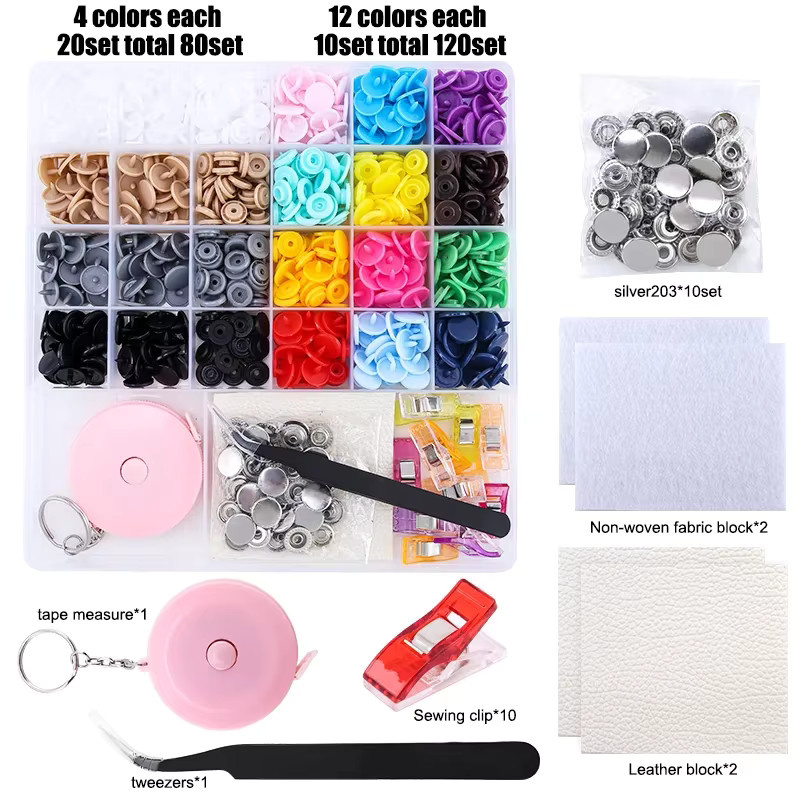 DUCRYSTAL T5 Kunststoff-Druckknöpfe-Set mit Nähklammern, Maßband und Aufbewahrungsbehälter für Kinderkleidung - Bild 2