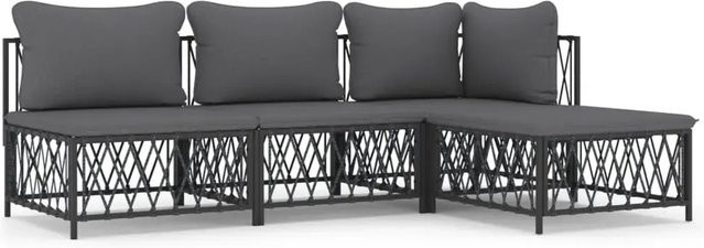 vidaXL 4-tlg Garten-Lounge-Set in L-Form mit Kissen, Anthrazit, pulverbeschichteter Stahl und Textilene - Bild 1