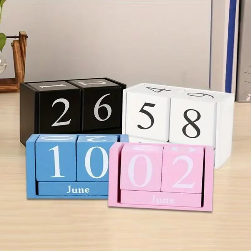 Vintage Holz Kalender Cube in Pink für deinen Schreibtisch als minimalistische Dekoration - Bild 3
