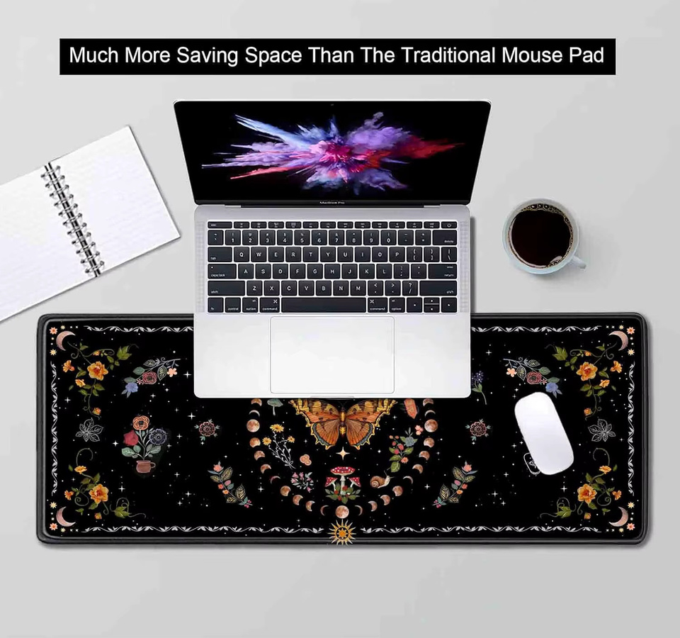 Gothic Moth & Moon Phases Mauspad Schwarz/Orange mit Blumen-Design für Gaming und Büro - Bild 4