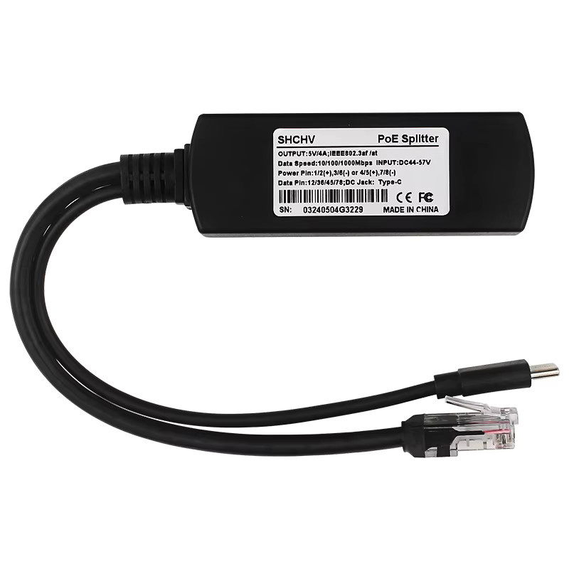 SHCHV Raspberry Pi 5 PoE-Splitter Gigabit Ethernet 10/100/1000MB Typ-C 5V 4A Schwarz - Bild 2