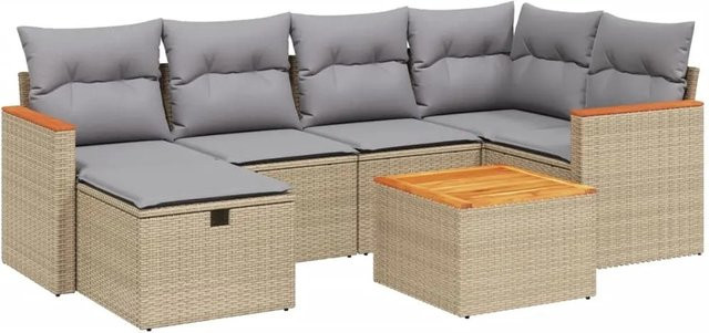 vidaXL 7-tlg Garten-Sofagarnitur aus Poly Rattan in Beige mit Kissen und Metallgestell - Bild 1