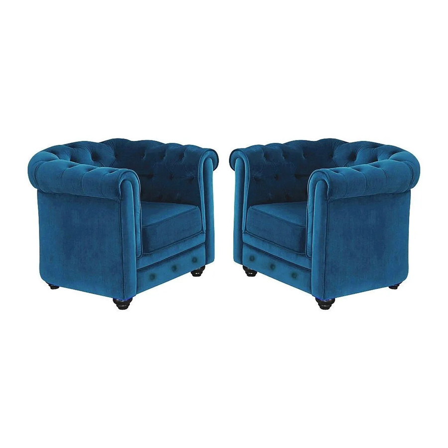 Vente-unique Chesterfield Sessel mit gerader Rückenlehne aus Samt in Blaugrün, Höhe: 88 cm - Bild 2