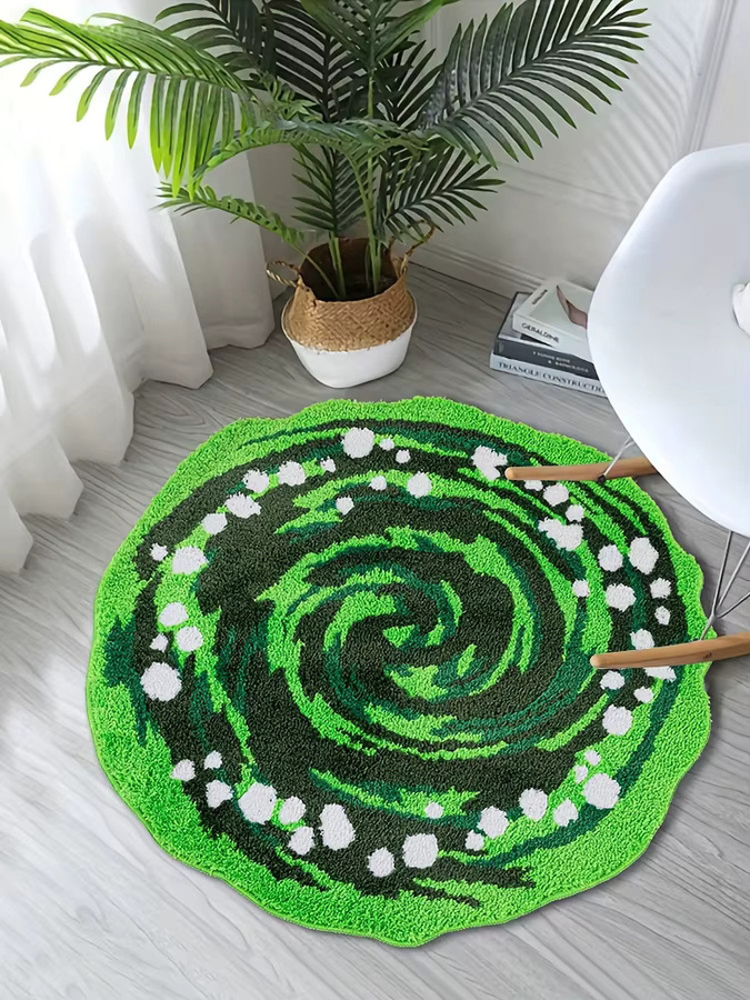 VIKAMA Grüner runder Plüschteppich aus Kunstfell für Wohnzimmer, Schlafzimmer und Kinderzimmer, wasserdicht, Durchmesser: 60 cm - Bild 5