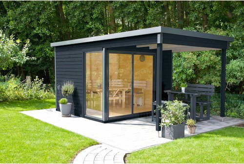 WOLFF FINNHAUS Gartenhaus Studio 44-B aus Holz in Grau, B/T: 552 x 352 cm - Bild 1