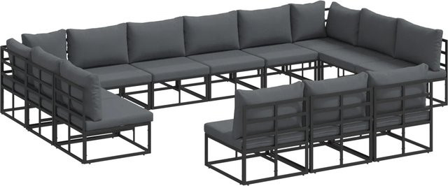 vidaXL Garten-Sofa-Set in U-Form aus pulverbeschichtetem Aluminium mit Kissen in Schwarz - Bild 1