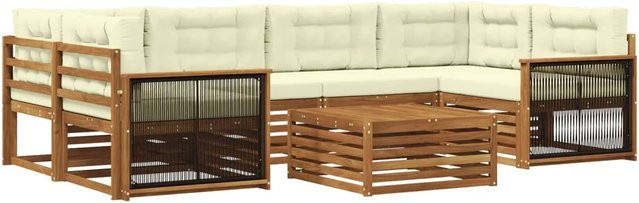 vidaXL Outdoor-Sofagarnitur aus Akazienholz mit 7 Kissen in Natur und Creme - Bild 1