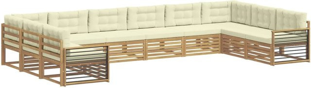 vidaXL Sofagarnitur aus Massivholz Akazie in Creme-weiß und Beige mit Latten-Design und Armlehnen - Bild 1