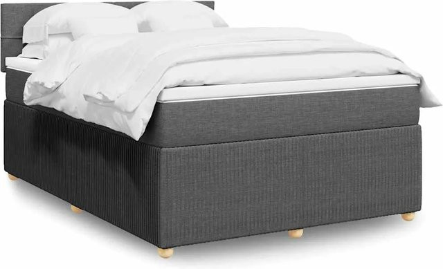 vidaXL Boxspringbett mit Matratze Dunkelgrau B/T: 140 x 200 cm mit USB-Ladeport und Unterbettbeleuchtung - Bild 1