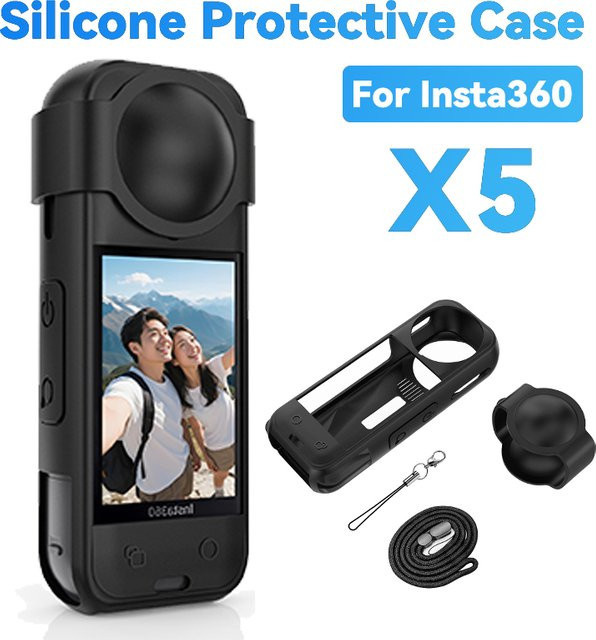 SZKOSTON Silikon Schutzhülle für Insta360 X5 in Schwarz, stoßfeste Kamera Schutzhülle mit voller Abdeckung - Bild 1