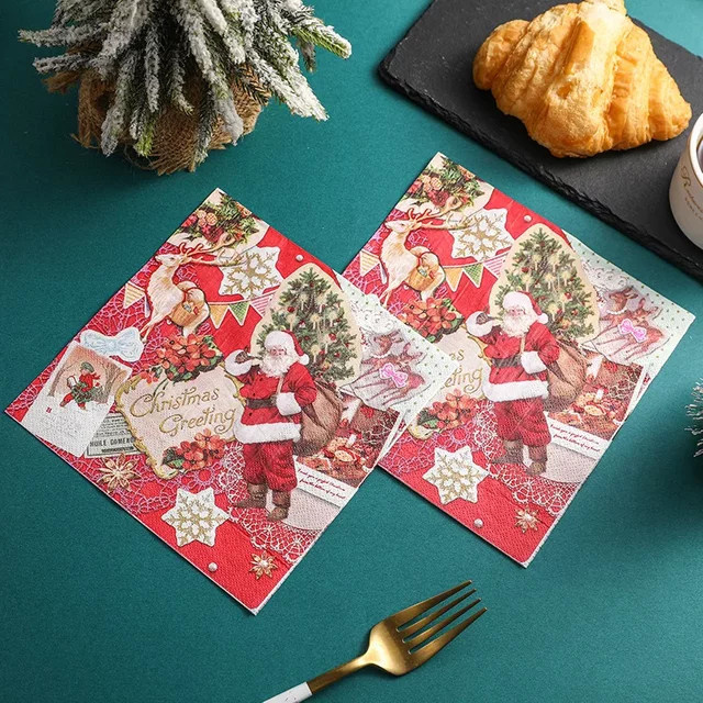 GUANYAO Weihnachts Servietten mit Weihnachtsmotiv, 20 Stück, Rot, 33 x 33 cm - Bild 1
