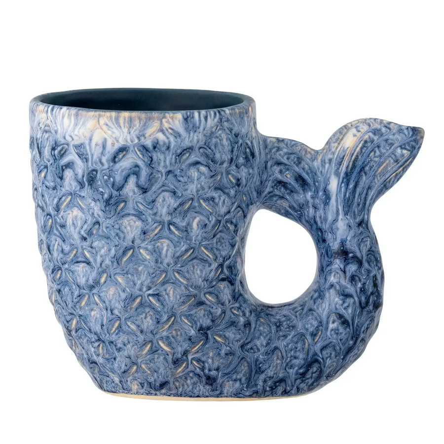 Bloomingville Keramikvase Ariella in Blau mit Relief und Muschelform, Höhe: 15 cm - Bild 1