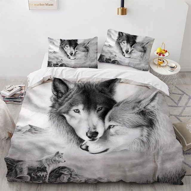 Lodestar Bettbezug-Set Wolf 3D-Druck aus Mikrofaser, 3-teilig, Grau, B/H: 150 x 200 cm - Bild 1