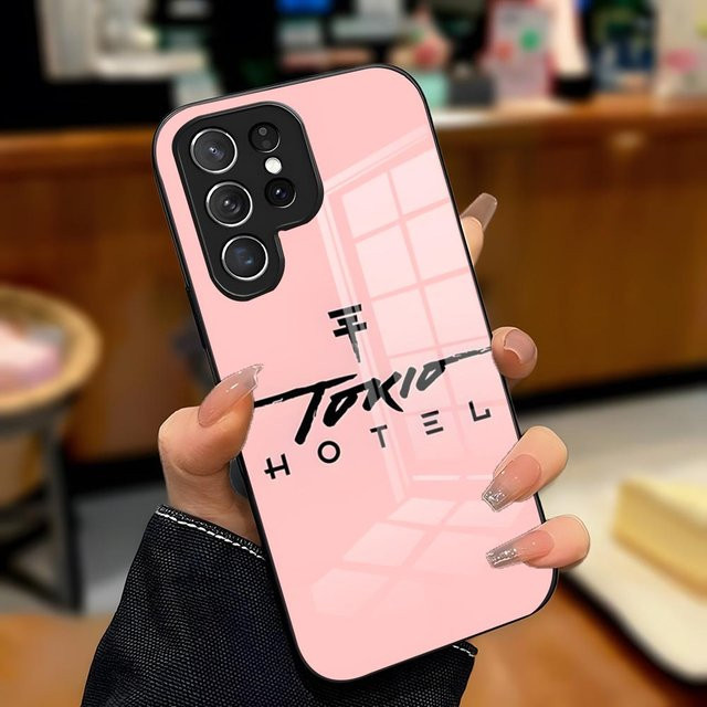 Handyhülle im T-Tokio Hotel Design für Samsung Galaxy S26 S25 Plus S23 FE S22 Ultra S21 Plus S21 Ultra S20 Plus mit Glasabdeckung in Pink - Bild 1
