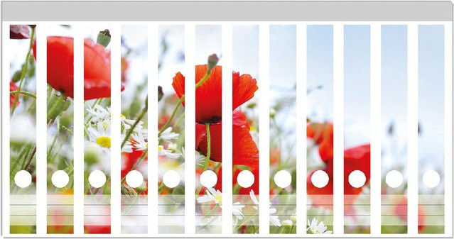 Wallario Ordnerrücken Sticker 12 Stück Mohnblumen unter blauem Himmel, mehrfarbig - Bild 1