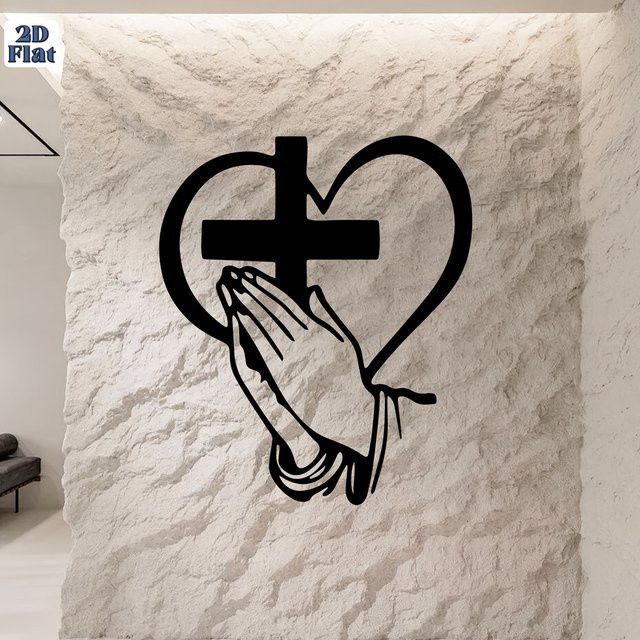 CIFBUY Metall Wandkunst Spirituelles Kreuz und Herz in Schwarz als religiöse Wanddekoration - Bild 1