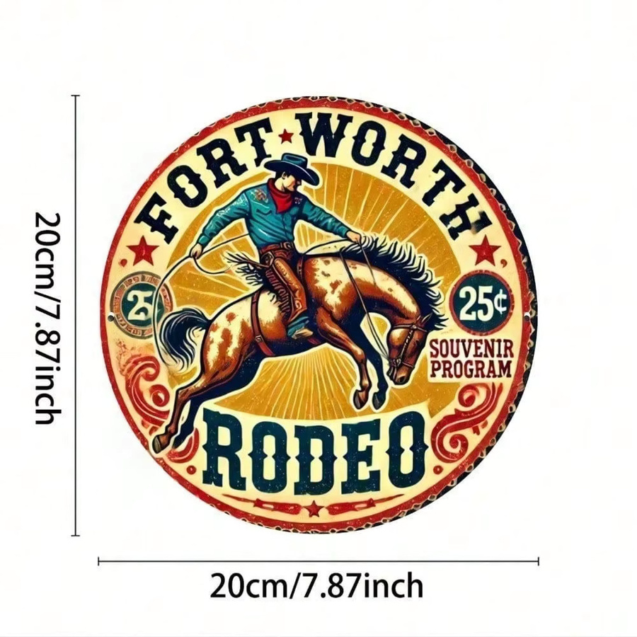 CIFBUY Vintage Cowboy Blechschild Rustikale Metall-Wandkunst Retro Rodeo Deko, B/H: 20,32 x 20,32 cm, Mehrfarbig - Bild 2