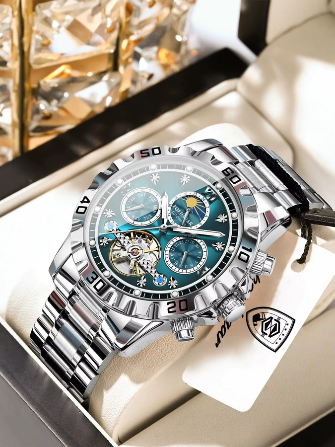POEDAGAR Armbanduhr Automatik, Edelstahl, Blau, Herren - Bild 7
