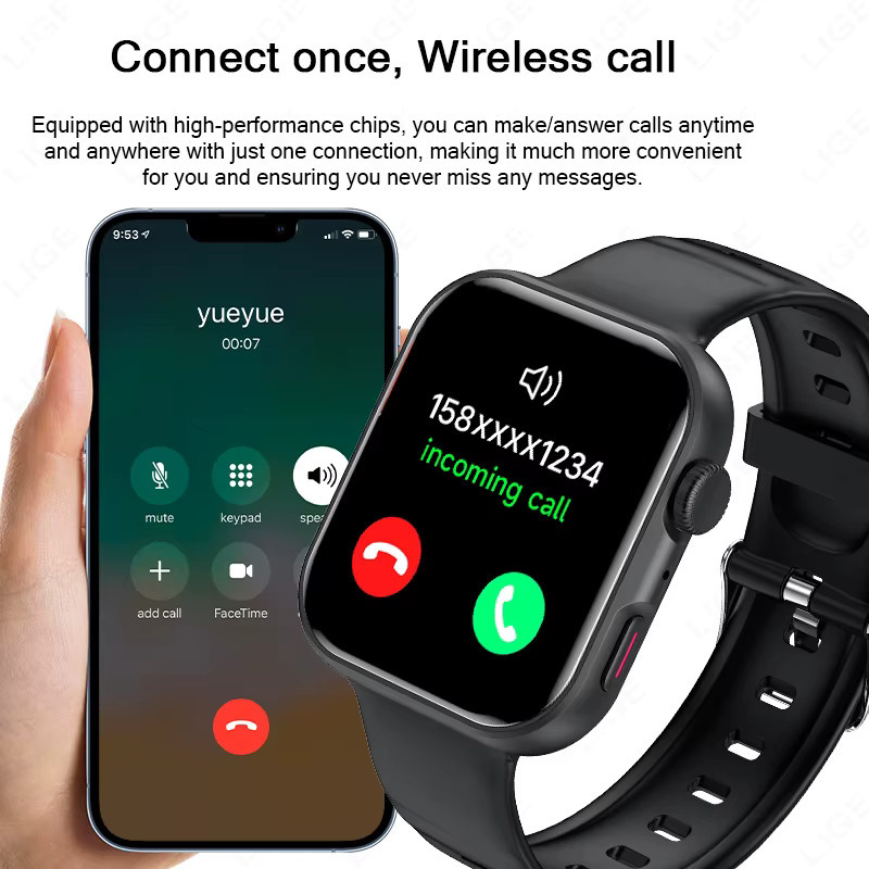 LIGE Smartwatch mit 1,83 Zoll AMOLED-Display, Bluetooth-Anruffunktion, SpO2-Messung und Dynamic Island, Schwarz, Unisex - Bild 2