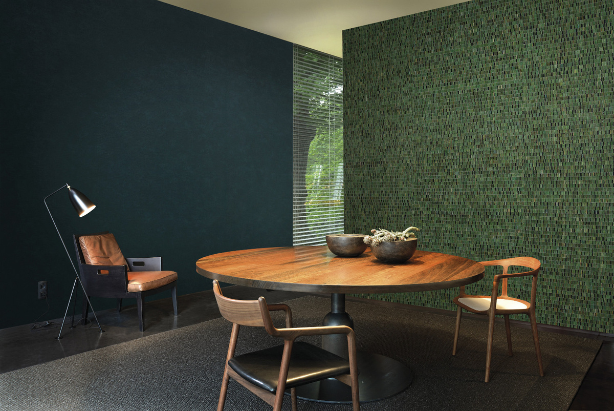 Omexco Tapete Seraya 10 SRA1018 in Grün mit floralem Naturdesign und mattem Satin-Finish - Bild 1